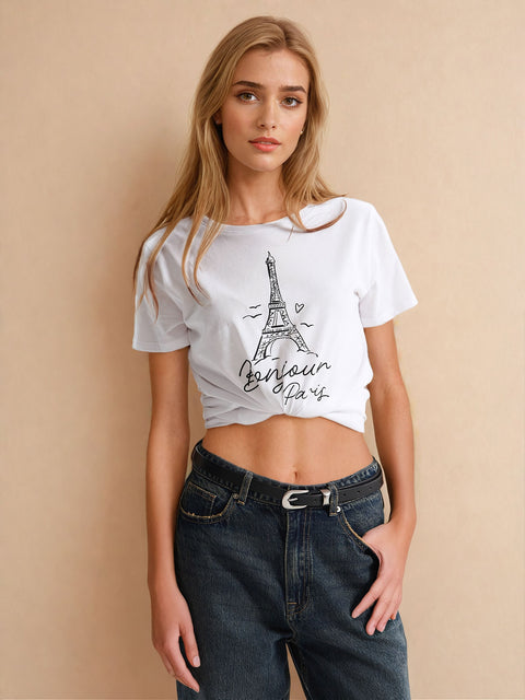 Sinsay Women's White Cotton T-Shirt With A Print | Sinsay In Lebanon