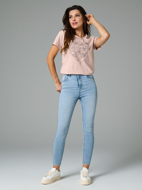 Sinsay Women's Light  Pink with Heart  print  T-Shirt | Sinsay in Lebanon