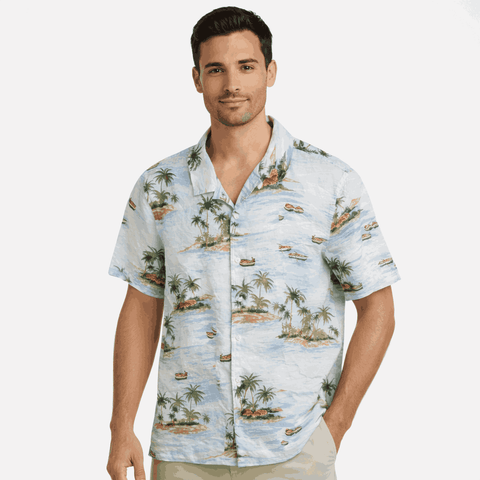 Nautica Men's Light Blue Printed Short Sleeve Shirt | Nautica In Lebanon