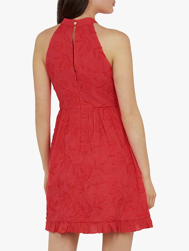 Ted Baker Women's Red Lorene Halter Neck Embroidered Dress WMD-LORENE-WH9W FA49