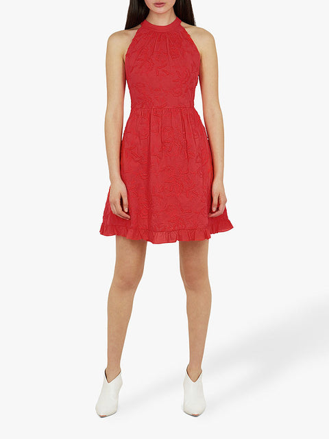 Ted Baker Women's Red Lorene Halter Neck Embroidered Dress WMD-LORENE-WH9W FA49(AA33)(aa72)