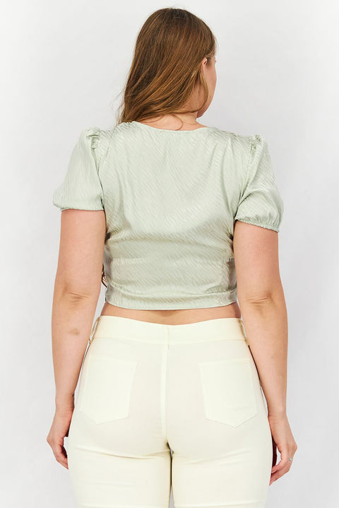 Forever 21 Women's Khaki Green V Neck Puff Sleeve Top | Forever 21 In Lebanon