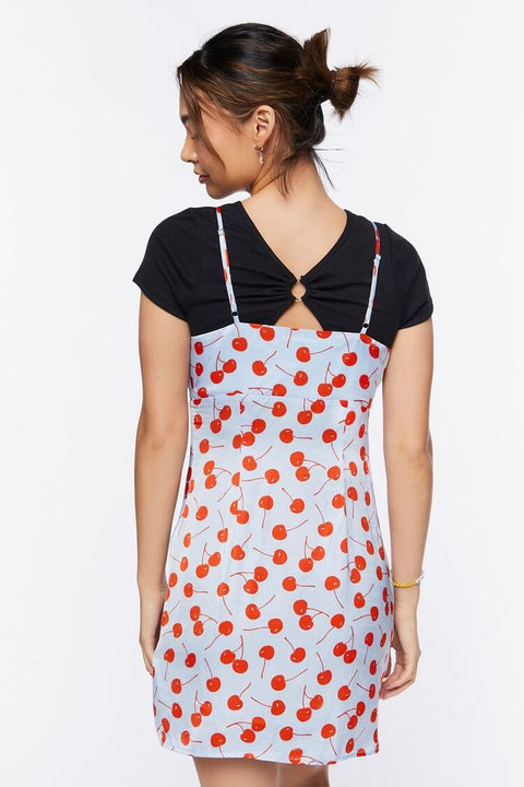 Forever 21 Women's Blue Cherry Printed Sleeveless Dress |Forever 21 In Lebanon