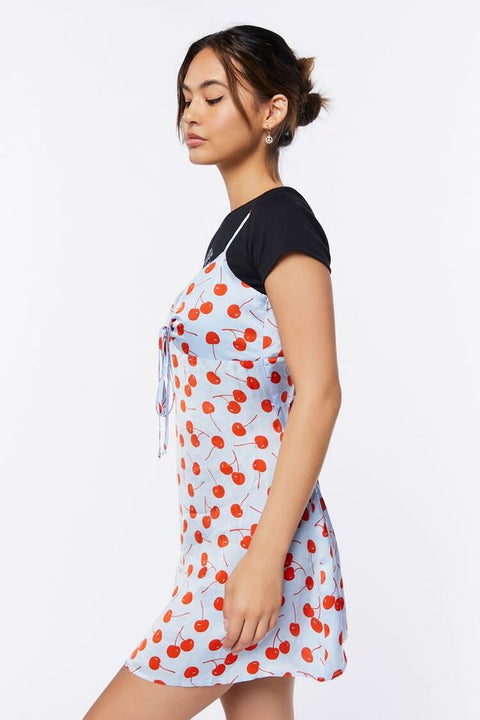 Forever 21 Women's Blue Cherry Printed Sleeveless Dress |Forever 21 In Lebanon
