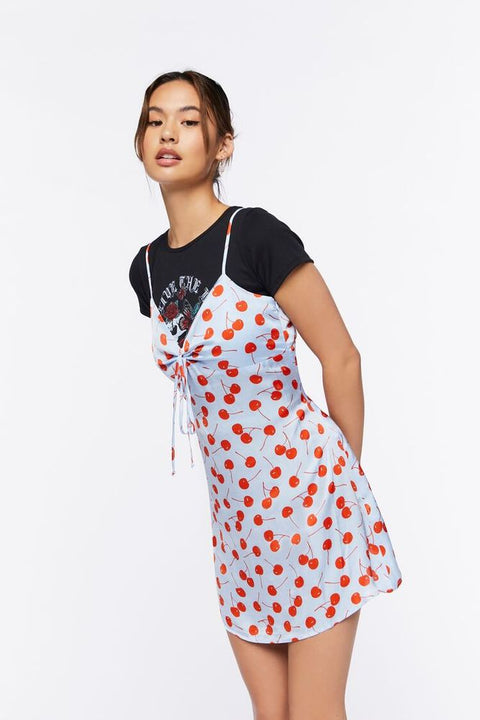 Forever 21 Women's Blue Cherry Printed Sleeveless Dress |Forever 21 In Lebanon
