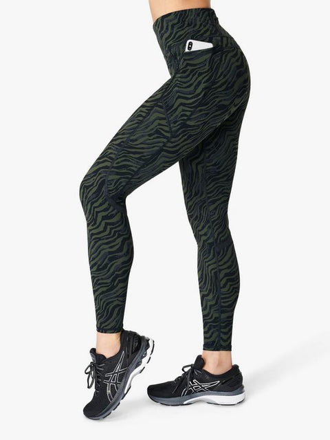 Sweaty Betty Women's Dark Green Zebra Zero Gravity High Waisted Running Leggings |Sweaty Betty In Lebanon