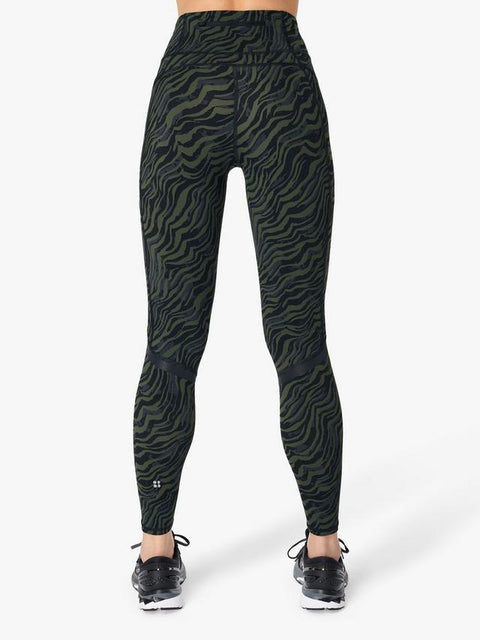 Sweaty Betty Women's Dark Green Zebra Zero Gravity High Waisted Running Leggings |Sweaty Betty In Lebanon