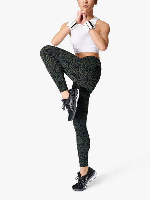 Sweaty Betty Women's Dark Green Zebra Zero Gravity High Waisted Running Leggings |Sweaty Betty In Lebanon