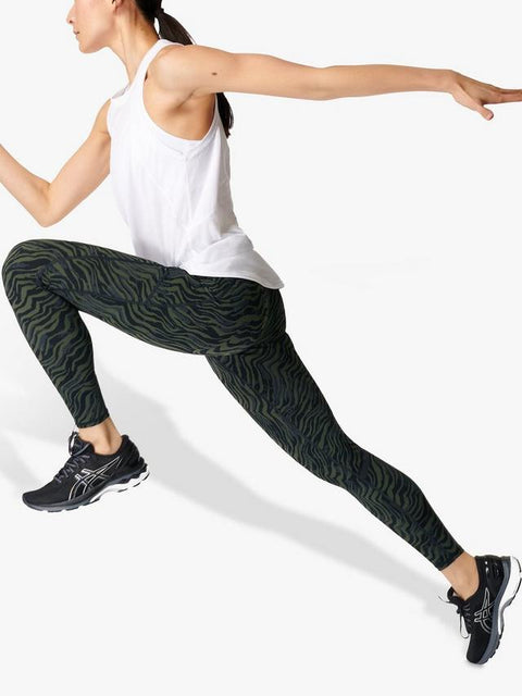 Sweaty Betty Women's Dark Green Zebra Zero Gravity High Waisted Running Leggings |Sweaty Betty In Lebanon