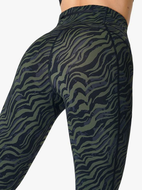 Sweaty Betty Women's Dark Green Zebra Zero Gravity High Waisted Running Leggings |Sweaty Betty In Lebanon
