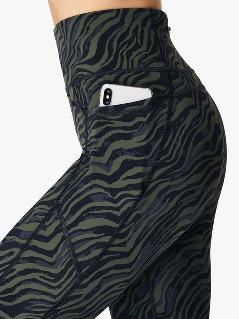 Sweaty Betty Women's Dark Green Zebra Zero Gravity High Waisted Running Leggings |Sweaty Betty In Lebanon