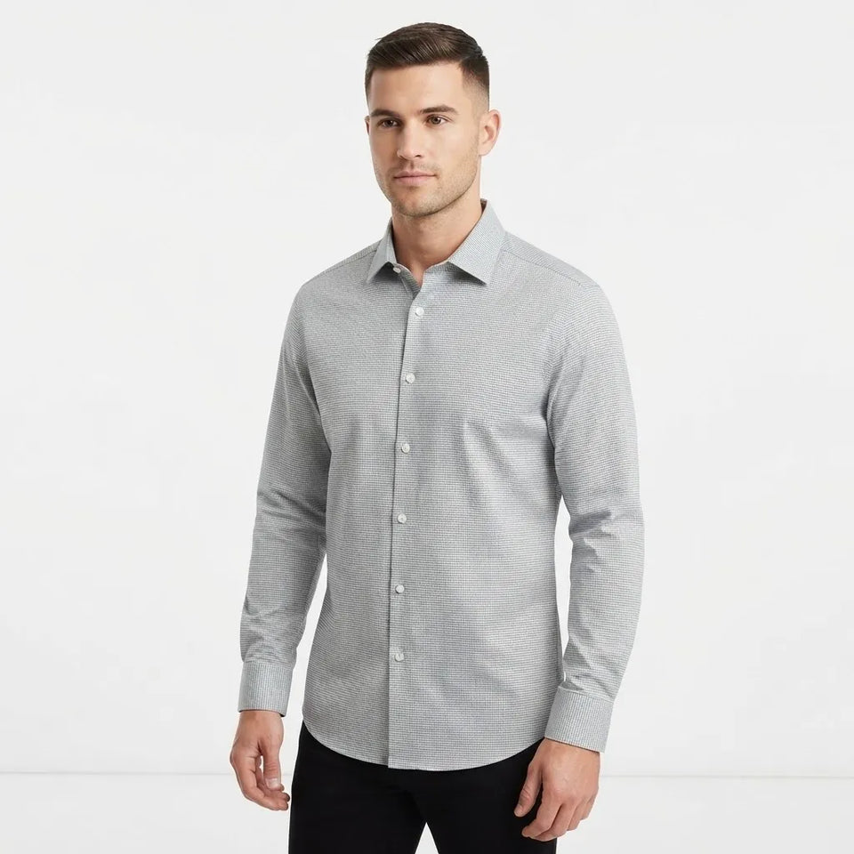 Kenneth Cole Men's Light-Gray Long-Sleeve Black Striped Shirt