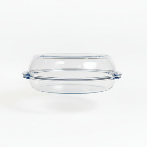 Clear glass item with blue accents on a Borart branded box.