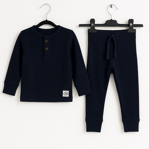 POMPdeLUX Baby Boy's Plain Navy Cotton Set | POMPdeLUX In Lebanon