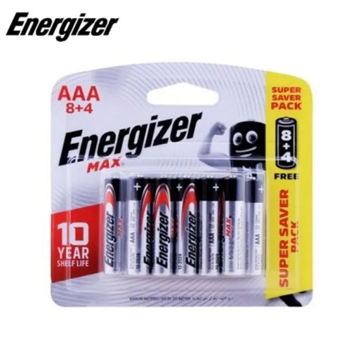 Energizer AAA Max Alkaline Battery Pack of 8 + 4 Free