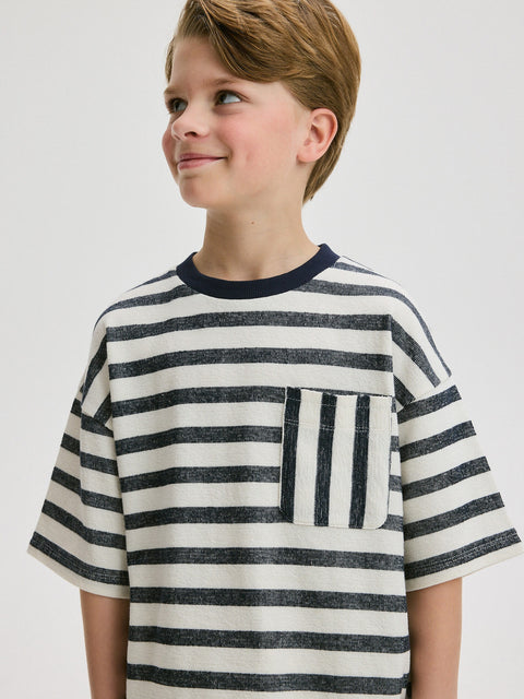 Reserved Boy's White Oversized Striped T-shirt | Reserved In Lebanon
