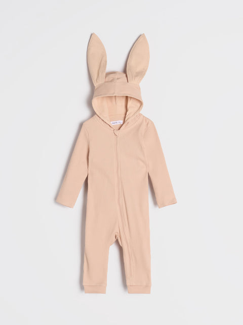Sinsay Baby Girl's Beige Ribbed Long Sleeve Hooded Overall|Sinsay In Lebanon