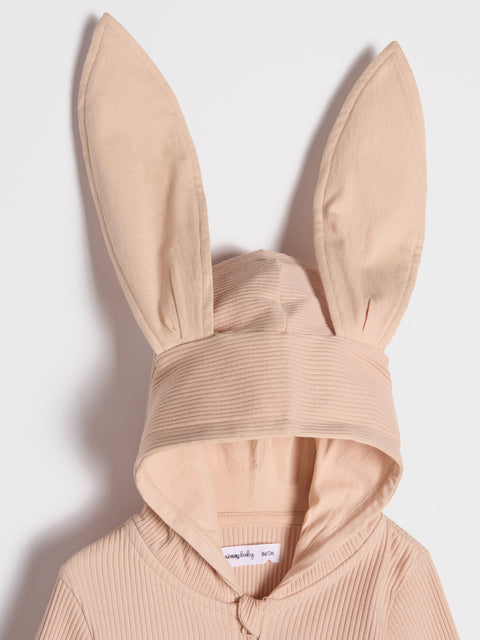 Sinsay Baby Girl's Beige Ribbed Long Sleeve Hooded Overall|Sinsay In Lebanon