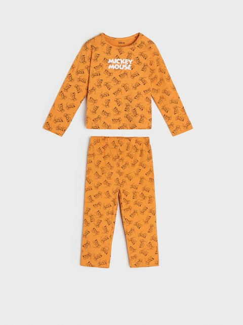 Sinsay Baby Boy's Orange Mickey Mouse Printed Pajama Set |Sinsay In Lebanon