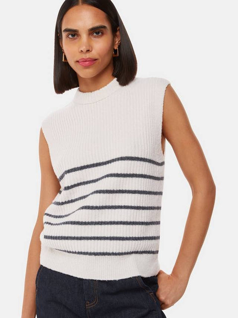 Whistles Women's Ivory Wool Blend Stripe Textured Sleeveless Blouse | Whistles In Lebanon
