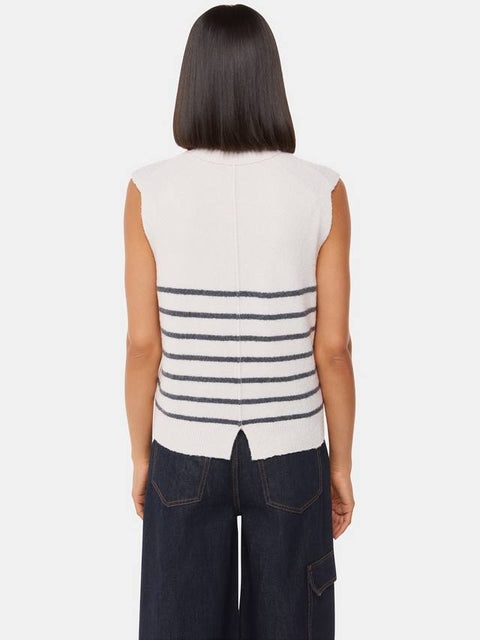 Whistles Women's Ivory Wool Blend Stripe Textured Sleeveless Blouse | Whistles In Lebanon