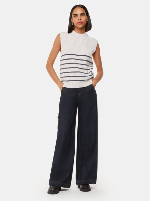 Whistles Women's Ivory Wool Blend Stripe Textured Sleeveless Blouse | Whistles In Lebanon