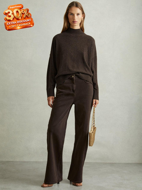 Reiss Women's Dark Brown Alicia Wool Blend Funnel Neck Sweater | Reiss In Lebanon