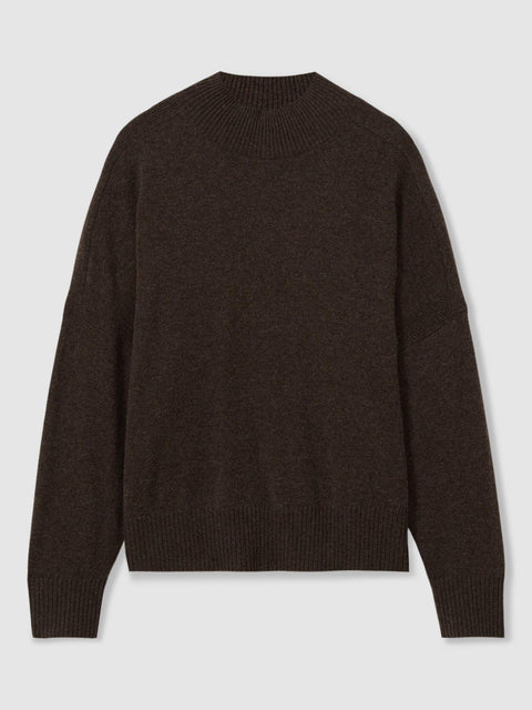 Reiss Women's Dark Brown Alicia Wool Blend Funnel Neck Sweater | Reiss In Lebanon