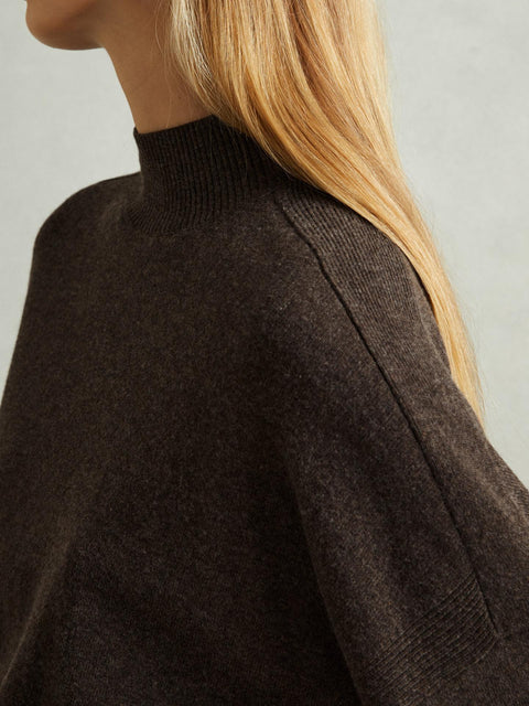 Reiss Women's Dark Brown Alicia Wool Blend Funnel Neck Sweater | Reiss In Lebanon