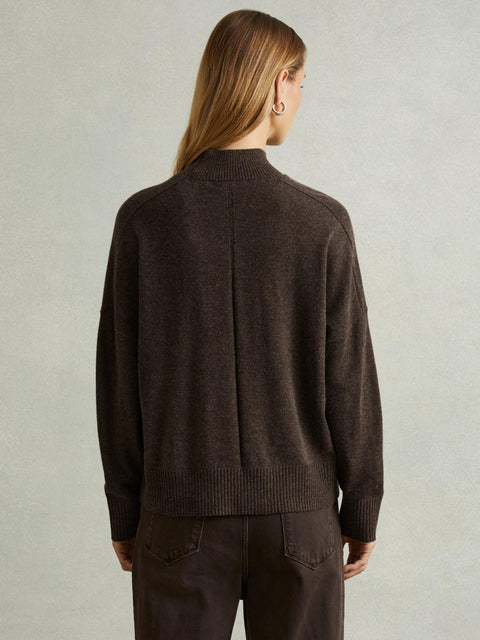 Reiss Women's Dark Brown Alicia Wool Blend Funnel Neck Sweater | Reiss In Lebanon