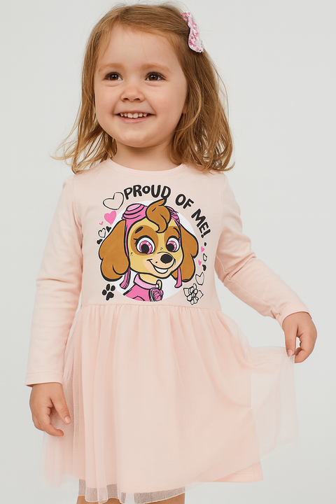 Sinsay Girl's Peach Paw Patrol Printed Long Sleeve Tulle Dress | Sinsay In Lebanon