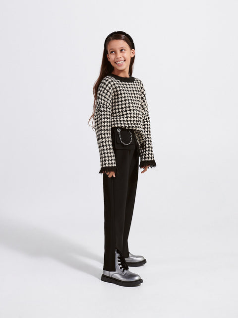 Reserved Girl's Black Elastic Waistband Chain Trousers | Reserved In Lebanon