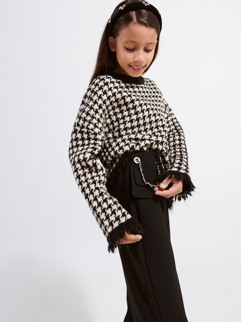 Reserved Girl's Black Elastic Waistband Chain Trousers | Reserved In Lebanon