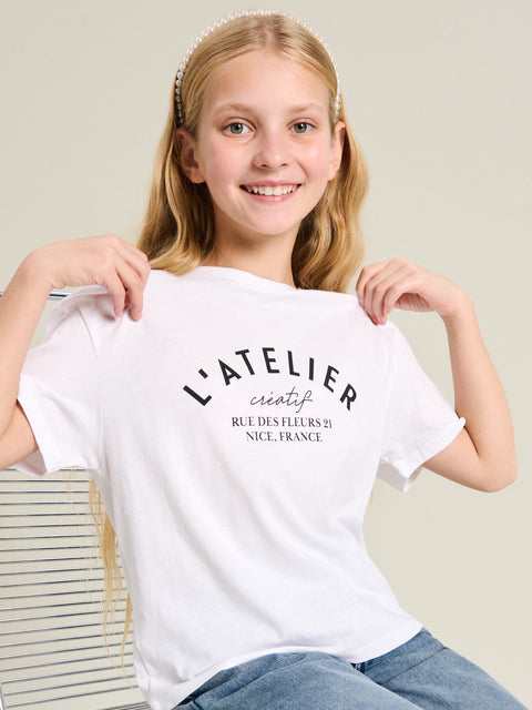 Sinsay Girl's White with Graphic Printed  T-Shirt  | Sinsay in Lebanon