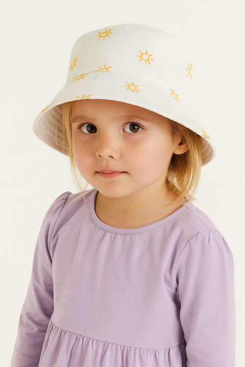 Reserved Girl's White Bucket Hat With Embroidery | Reserved In Lebanon