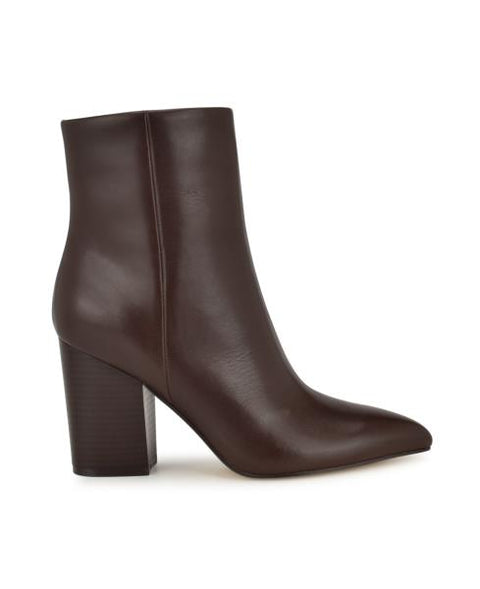 Nine West Women's Plum Block Heel Pointy Toe Dress Booties - Dark Brown Leather