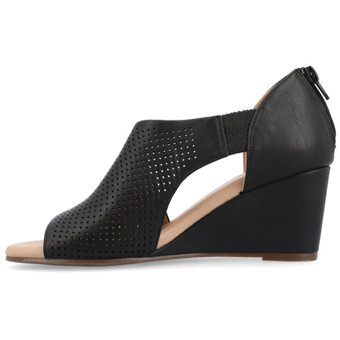 Journee Collection Women's Black Zip Peep Toe Wedge Sandals | Journee Collection In Lebanon