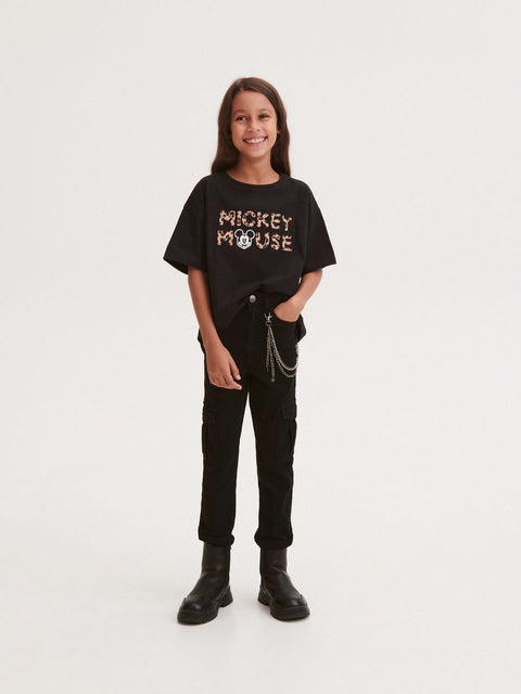 Reserved Girl's Black Cargo Chain Denim Pant |Reserved In Lebanon