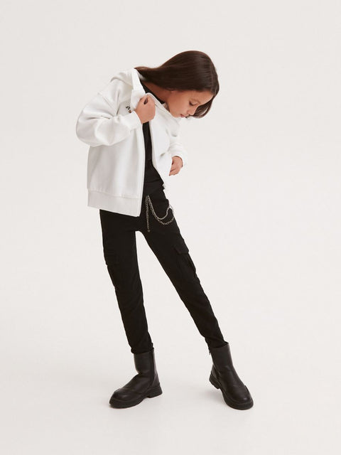 Reserved Girl's Black Cargo Chain Denim Pant |Reserved In Lebanon