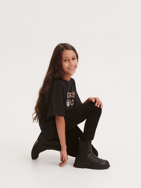 Reserved Girl's Black Cargo Chain Denim Pant |Reserved In Lebanon