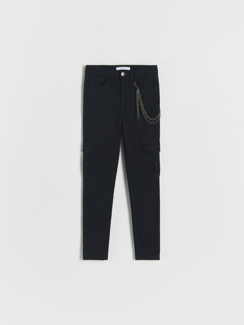 Reserved Girl's Black Cargo Chain Denim Pant |Reserved In Lebanon