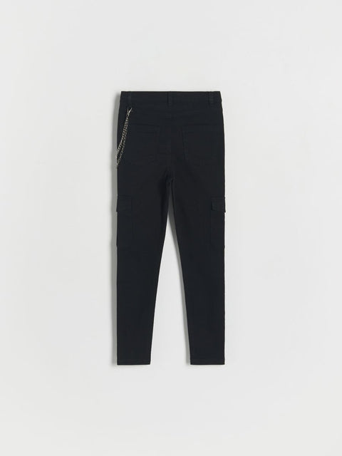 Reserved Girl's Black Cargo Chain Denim Pant |Reserved In Lebanon