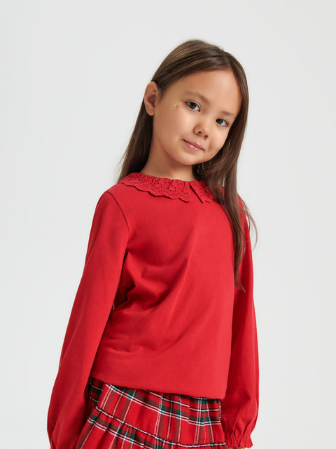 Sinsay Girl's Red Decorative Collar Long-Sleeve Blouse | Sinsay In Lebanon