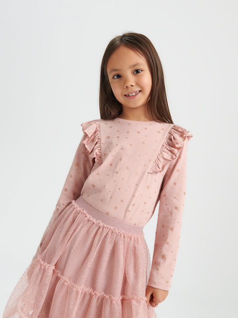 Sinsay Girl's Dusty Rose Long Sleeve Blouse With Ruffles | Sinsay In Lebanon
