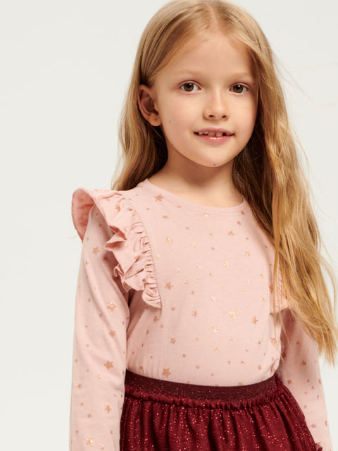 Sinsay Girl's Dusty Rose Long Sleeve Blouse With Ruffles | Sinsay In Lebanon