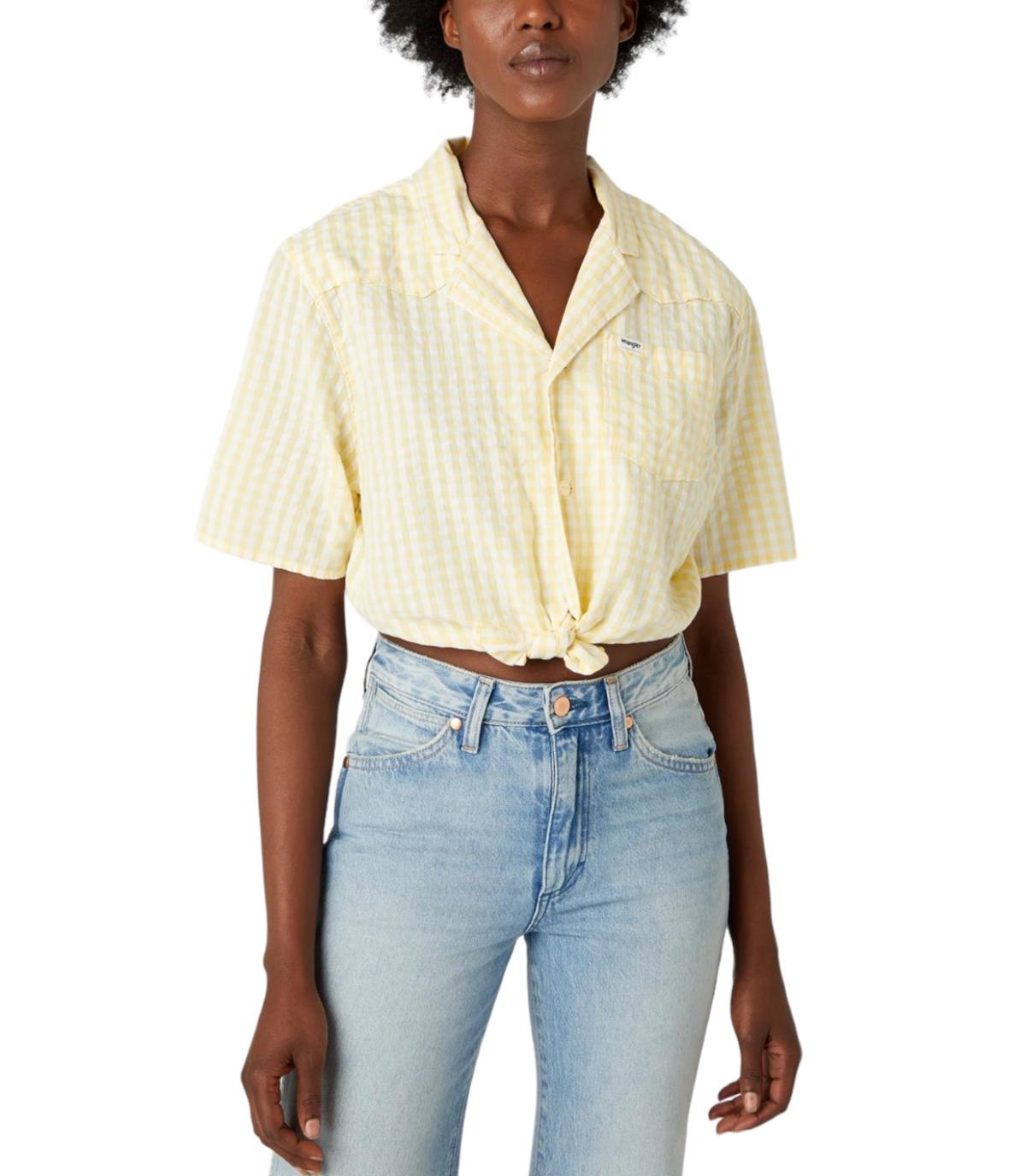 Wrangler Women's Yellow Checkered Short Sleeve Tie Resort Shirt | Wrangler In Lebanon