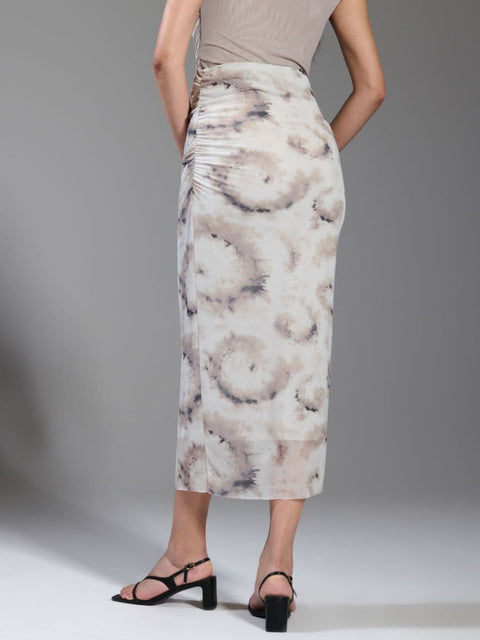 Sinsay Women's Greige Mesh Ruched Printed Midi Skirt |Sinsay In Lebanon