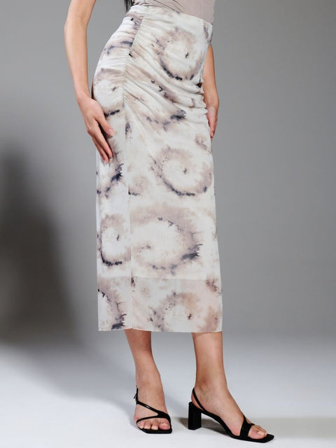 Sinsay Women's Greige Mesh Ruched Printed Midi Skirt |Sinsay In Lebanon