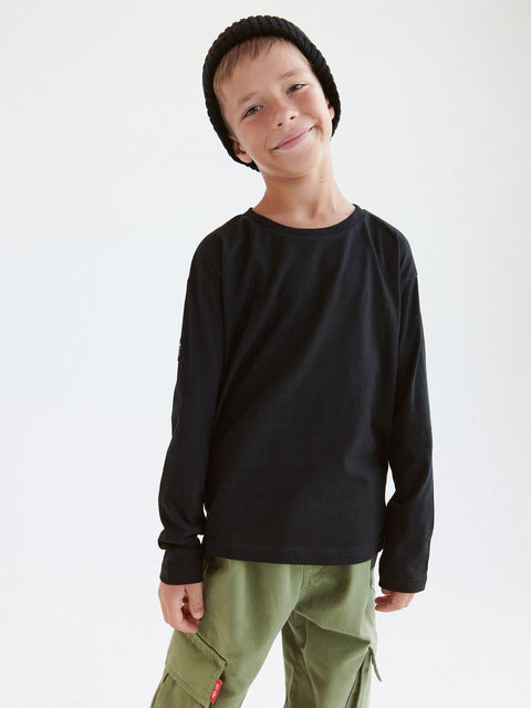 Reserved Boy's Black Smooth Long Sleeve Blouse With Patch | Reserved In Lebanon