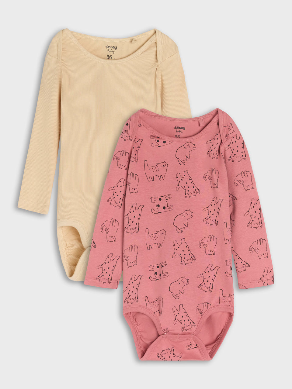 Sinsay BABY Girl's Beige & Pink Printed Pack Of 2 Bodysuits